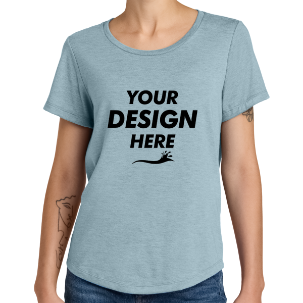 AllMade Women's Relaxed Tri Blend Scoop Neck Tee, I Like You Blue, Front view, Mockup