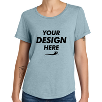 AllMade Women's Relaxed Tri Blend Scoop Neck Tee, I Like You Blue, Front view, Mockup