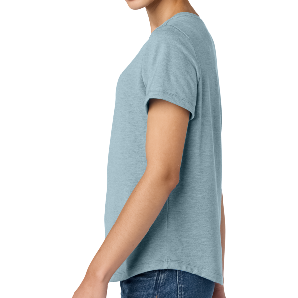 AllMade Women's Relaxed Tri Blend Scoop Neck Tee, I Like You Blue, Left Sleeve view