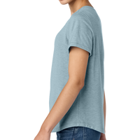 AllMade Women's Relaxed Tri Blend Scoop Neck Tee, I Like You Blue, Left Sleeve view