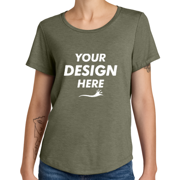 AllMade Women's Relaxed Tri Blend Scoop Neck Tee, Olive You Green, Front view, Mockup