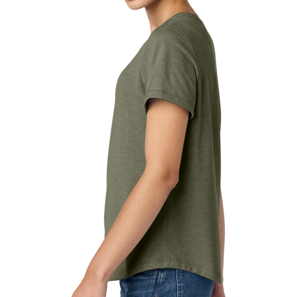 AllMade Women's Relaxed Tri Blend Scoop Neck Tee, Olive You Green, Left Sleeve view