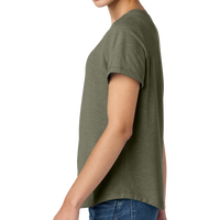 AllMade Women's Relaxed Tri Blend Scoop Neck Tee, Olive You Green, Left Sleeve view