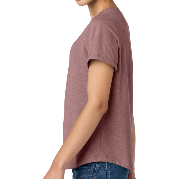 AllMade Women's Relaxed Tri Blend Scoop Neck Tee, Vintage Rose, Left Sleeve view
