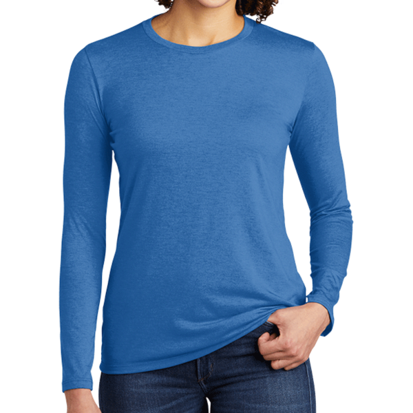 AllMade Women's Tri Blend Long Sleeve Tee, Azure Blue, Front view