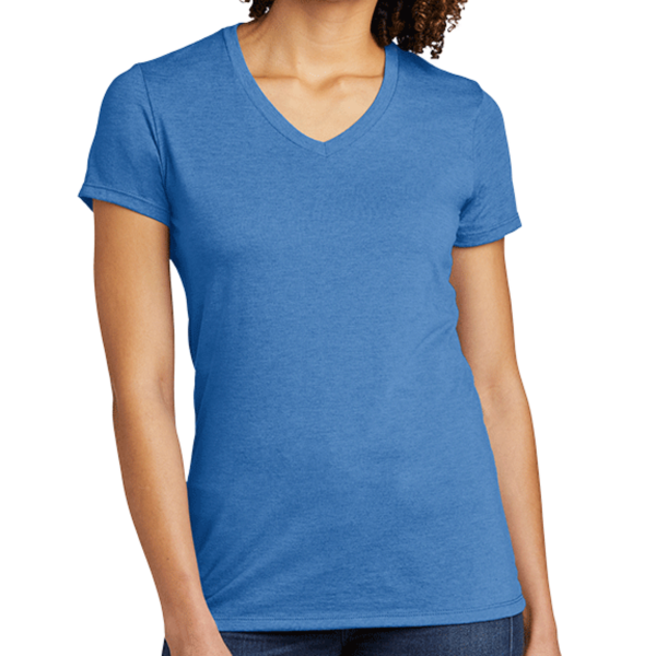 AllMade Women's Tri Blend V Neck Tee, Azure Blue, Front view