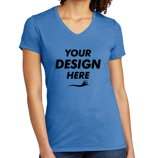 AllMade Women's Tri Blend V Neck Tee, Azure Blue, Front view, Mockup