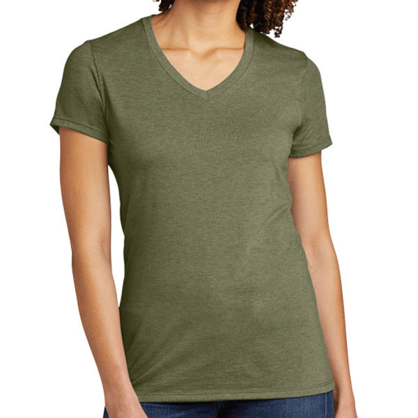 AllMade Women's Tri Blend V Neck Tee, Olive You Green, Front view