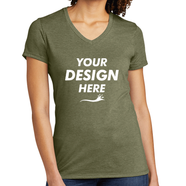 AllMade Women's Tri Blend V Neck Tee, Olive You Green, Front view, Mockup