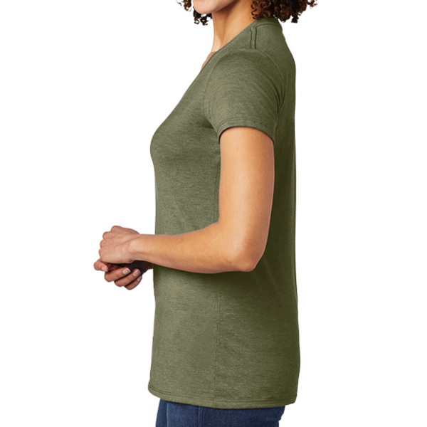 AllMade Women's Tri Blend V Neck Tee, Olive You Green, Left Sleeve view