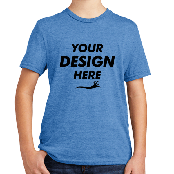 AllMade Youth Tri Blend Tee, Azure Blue, Front view, Mockup