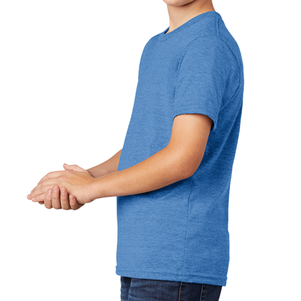 AllMade Youth Tri Blend Tee, Azure Blue, Left Sleeve view