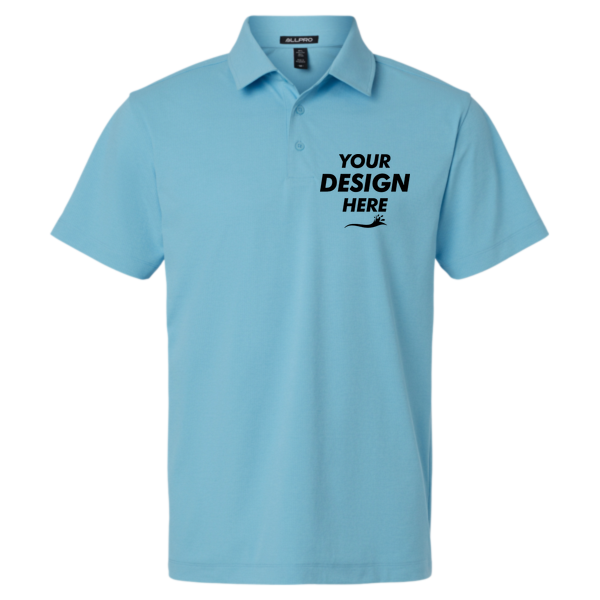 AllPro Men's Pro-Flex Sorona® Polo, Cloud Blue, Front view, Mockup