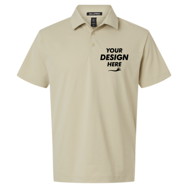 AllPro Men's Pro-Flex Sorona® Polo, Sand, Front view, Mockup