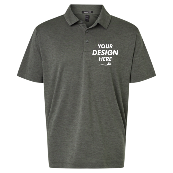 AllPro Men's Pro-Lock Performance Mélange Polo, Charcoal Melange, Front view, Mockup
