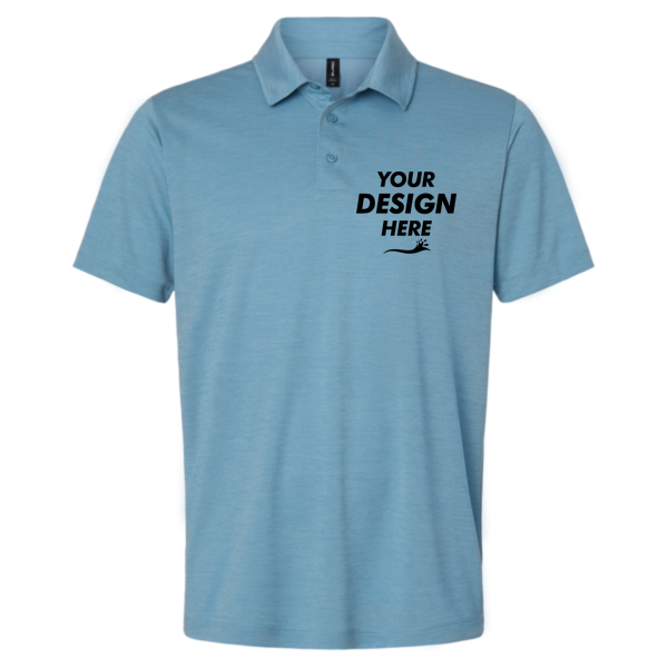 AllPro Men's Pro-Lock Performance Mélange Polo, Cloud Blue Melange, Front view, Mockup