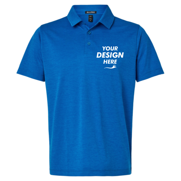 AllPro Men's Pro-Lock Performance Mélange Polo, Royal Melange, Front view, Mockup
