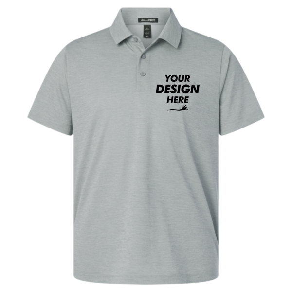 AllPro Men's Pro-Lock Performance Mélange Polo, Silver Melange, Front view, Mockup