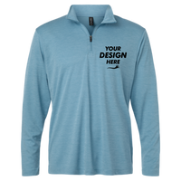 AllPro Men's Pro-Lock Performance Mélange Quarter-Zip Pullover, Cloud Blue Melange, Front view, Mockup