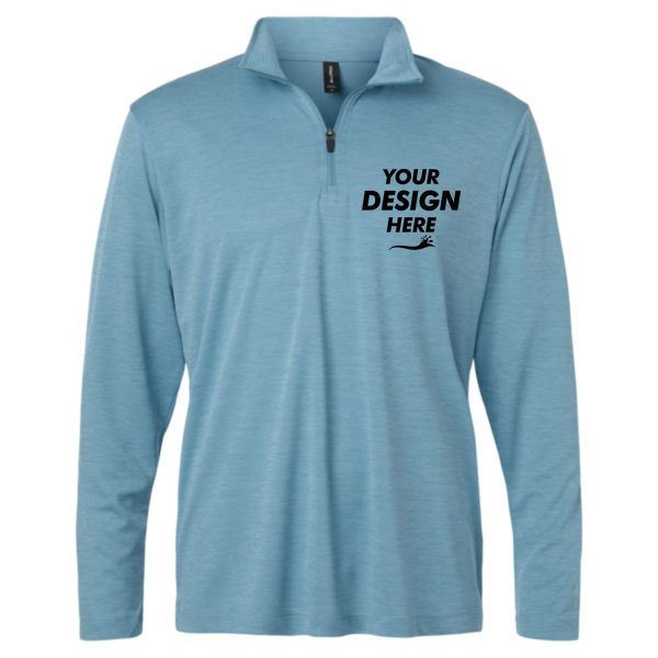 AllPro Men's Pro-Lock Performance Mélange Quarter-Zip Pullover, Cloud Blue Melange, Front view, Mockup