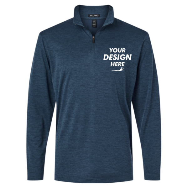 AllPro Men's Pro-Lock Performance Mélange Quarter-Zip Pullover, Navy Melange, Front view, Mockup