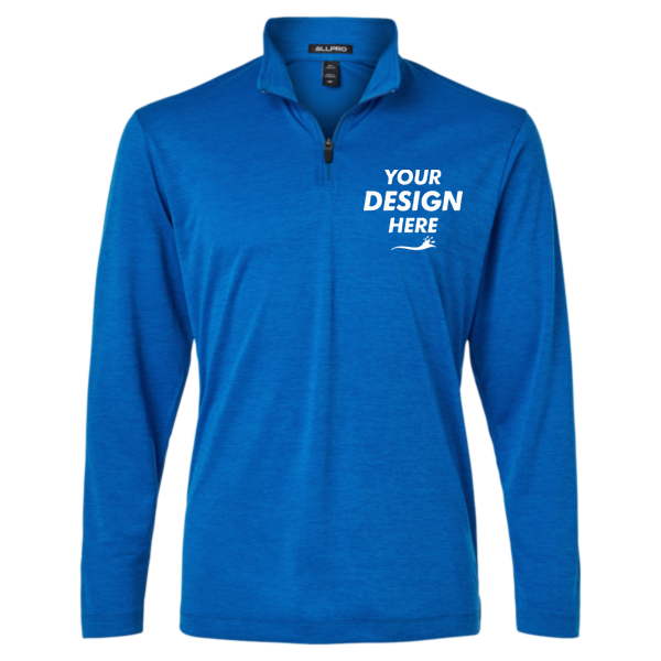 AllPro Men's Pro-Lock Performance Mélange Quarter-Zip Pullover, Royal Melange, Front view, Mockup