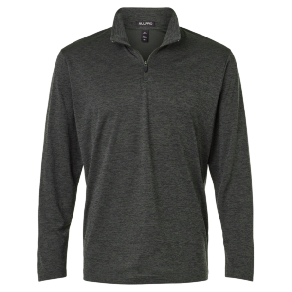 AllPro Men's Pro-Lock Performance Mélange Quarter-Zip Pullover, Black Melange, Front view