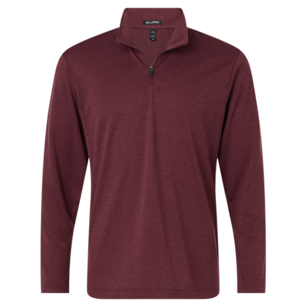 AllPro Men's Pro-Lock Performance Mélange Quarter-Zip Pullover, Maroon Melange, Front view