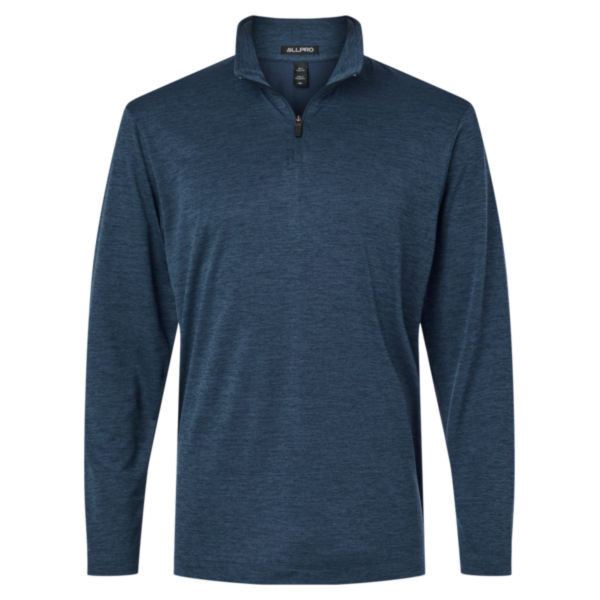 AllPro Men's Pro-Lock Performance Mélange Quarter-Zip Pullover, Navy Melange, Front view