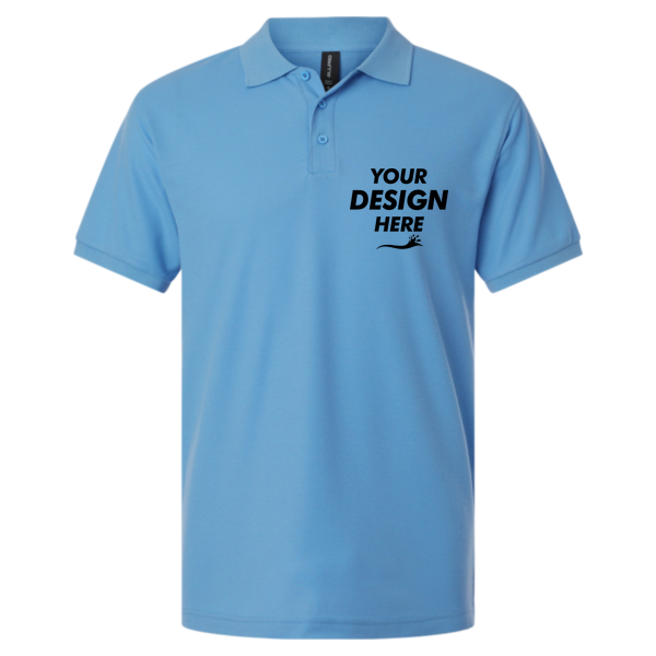 AllPro Pique Polo, Carolina Blue, Front view, Mockup