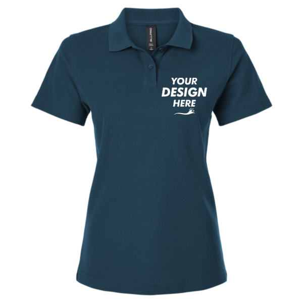 AllPro Women's Pique Polo, Atlantic Blue, Front view, Mockup