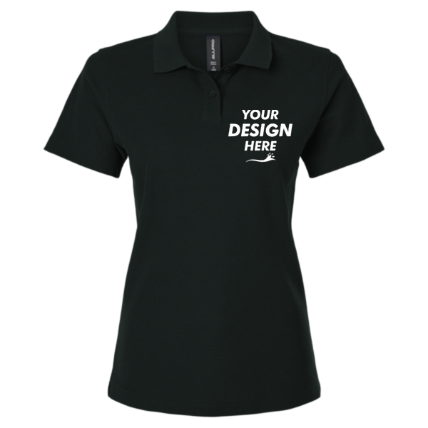 AllPro Women's Pique Polo, Black, Front view, Mockup