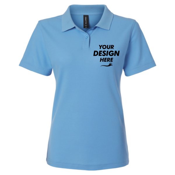AllPro Women's Pique Polo, Carolina Blue, Front view, Mockup