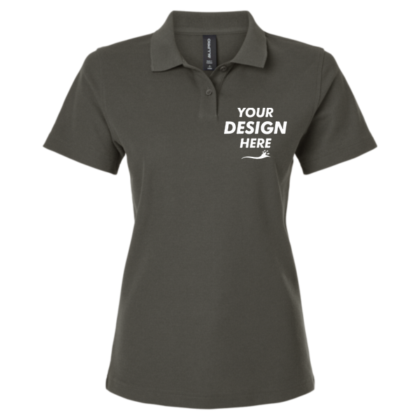 AllPro Women's Pique Polo, Charcoal, Front view, Mockup