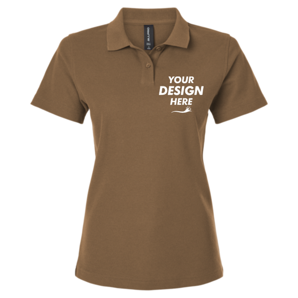AllPro Women's Pique Polo, Cigar, Front view, Mockup