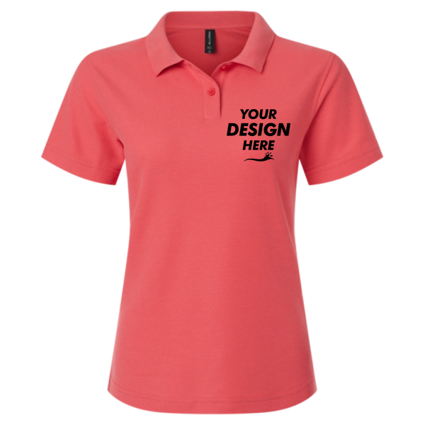 AllPro Women's Pique Polo, Coral, Front view, Mockup