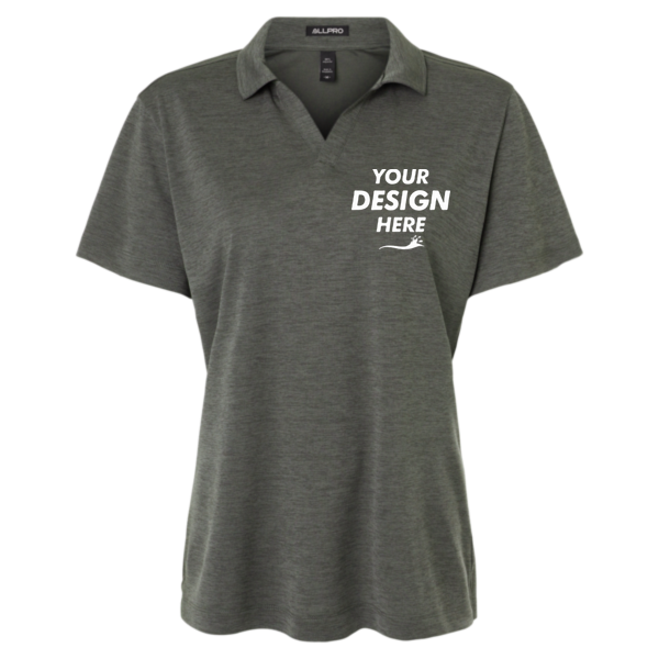 AllPro Women's Pro-Lock Performance Mélange Polo, Charcoal Melange, Front view, Mockup