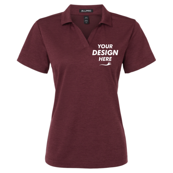 AllPro Women's Pro-Lock Performance Mélange Polo, Maroon Melange, Front view, Mockup