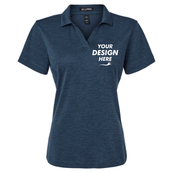 AllPro Women's Pro-Lock Performance Mélange Polo, Navy Melange, Front view, Mockup