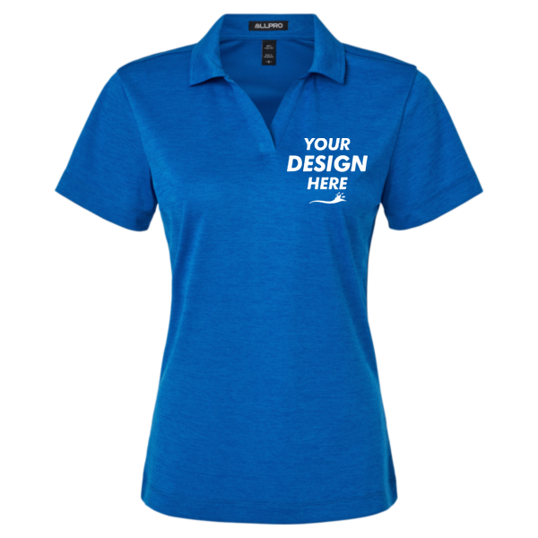 AllPro Women's Pro-Lock Performance Mélange Polo, Royal Melange, Front view, Mockup