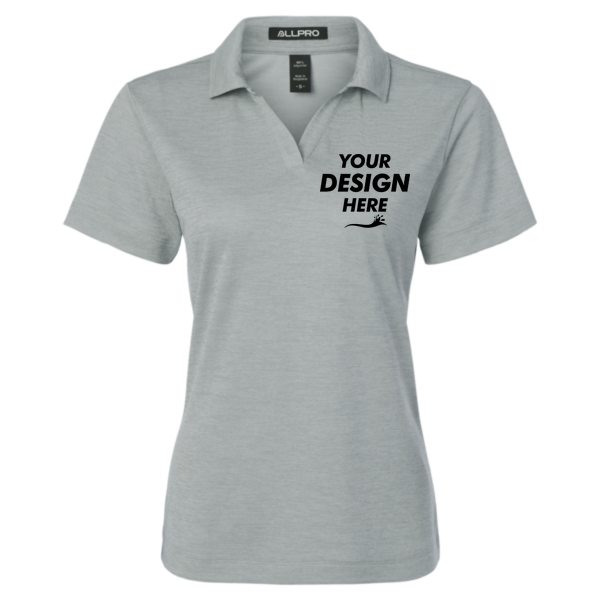 AllPro Women's Pro-Lock Performance Mélange Polo, Silver Melange, Front view, Mockup