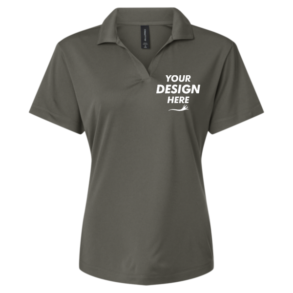 AllPro Women's Pro-Lock Performance Polo, Charcoal, Front view, Mockup