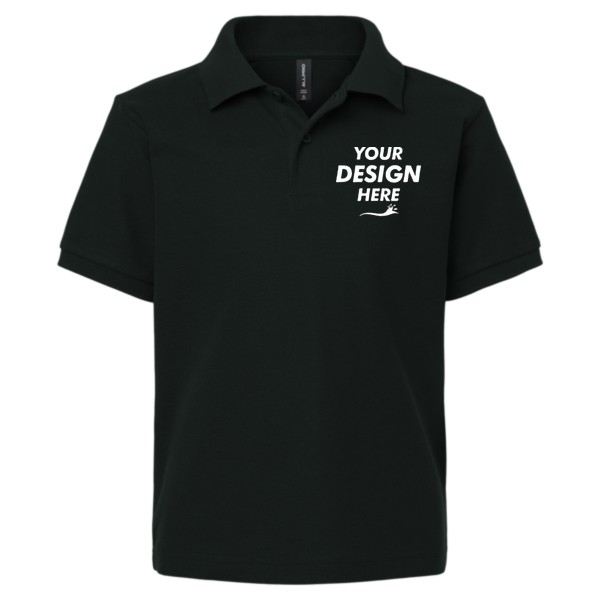AllPro Youth Pique Polo, Black, Front view, Mockup