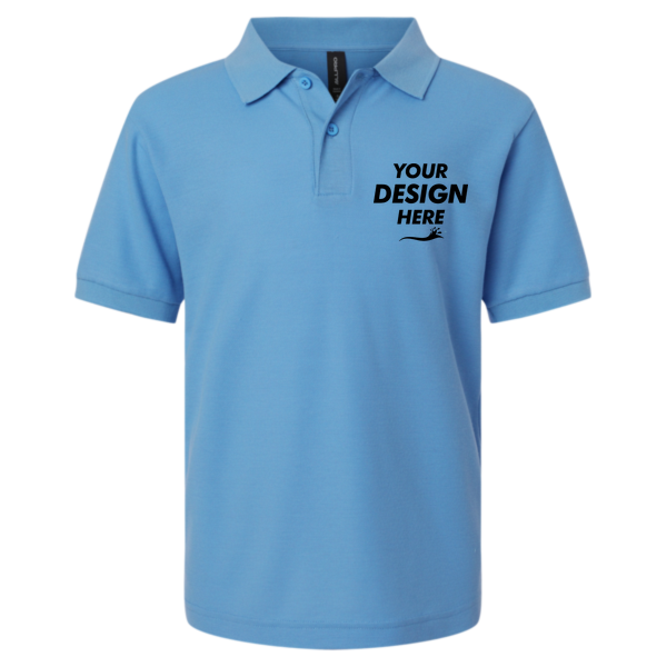 AllPro Youth Pique Polo, Carolina Blue, Front view, Mockup