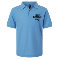 AllPro Youth Pique Polo, Carolina Blue, Front view, Mockup