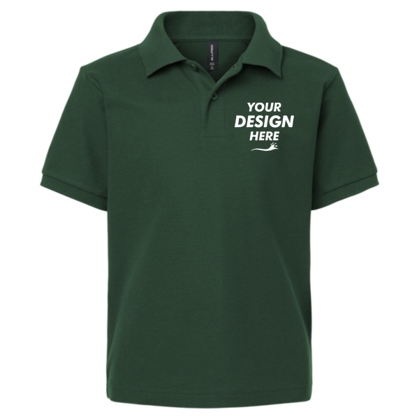 AllPro Youth Pique Polo, Forest Green, Front view, Mockup