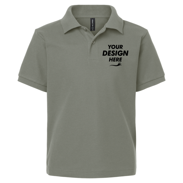 AllPro Youth Pique Polo, Greystone, Front view, Mockup
