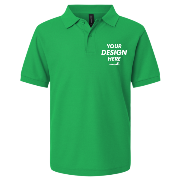 AllPro Youth Pique Polo, Kelly Green, Front view, Mockup