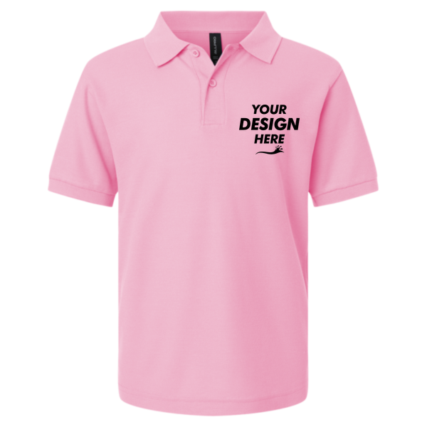 AllPro Youth Pique Polo, Light Pink, Front view, Mockup