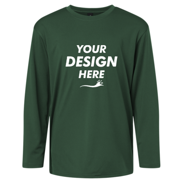 AllPro Youth Pro-Lock Performance Long Sleeve T-Shirt, Forest Green, Front view, Mockup
